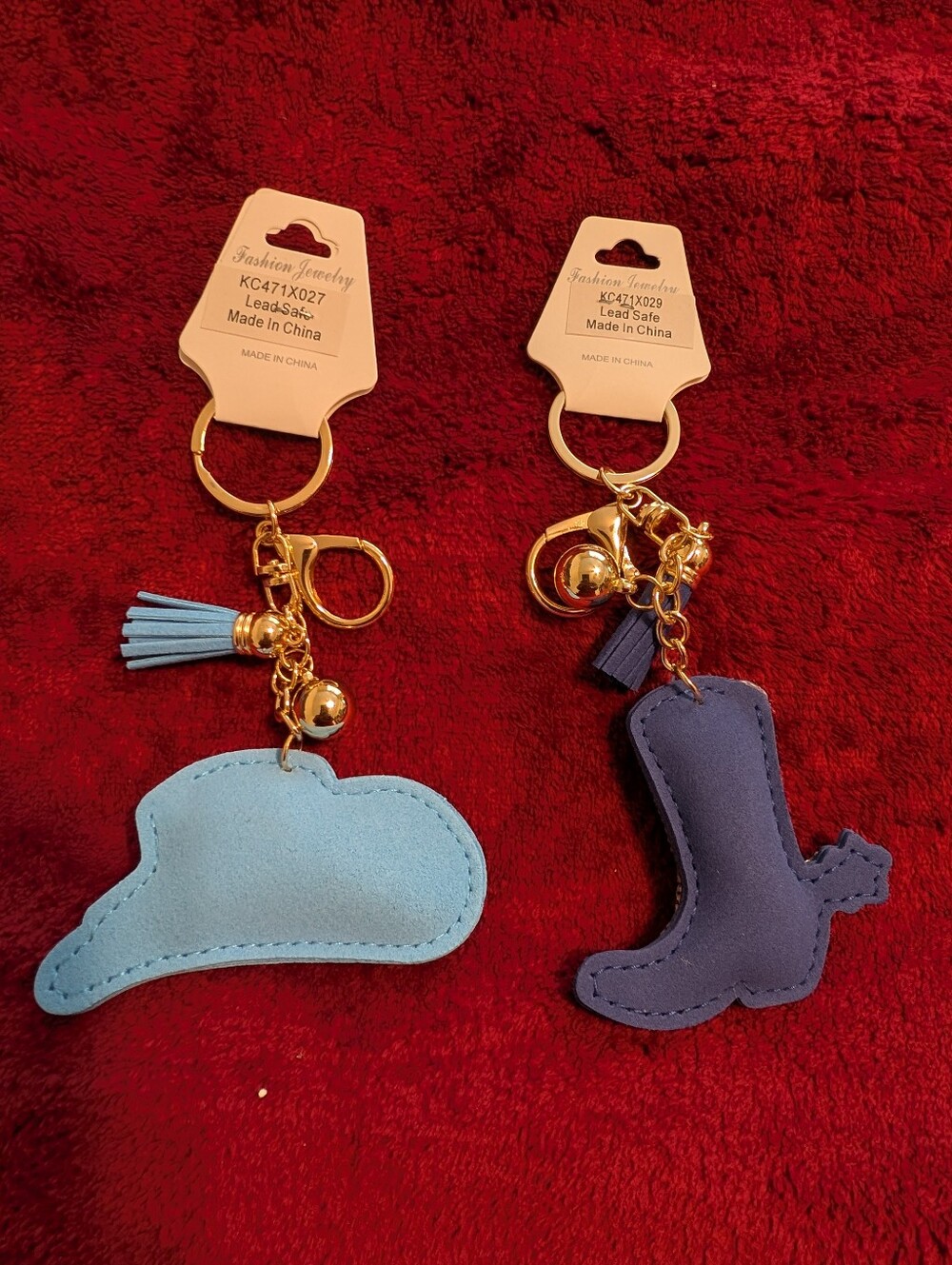 Blue Western Cowboy Boot & Hat Keychain Bagcharm Set - Picture 2 of 5